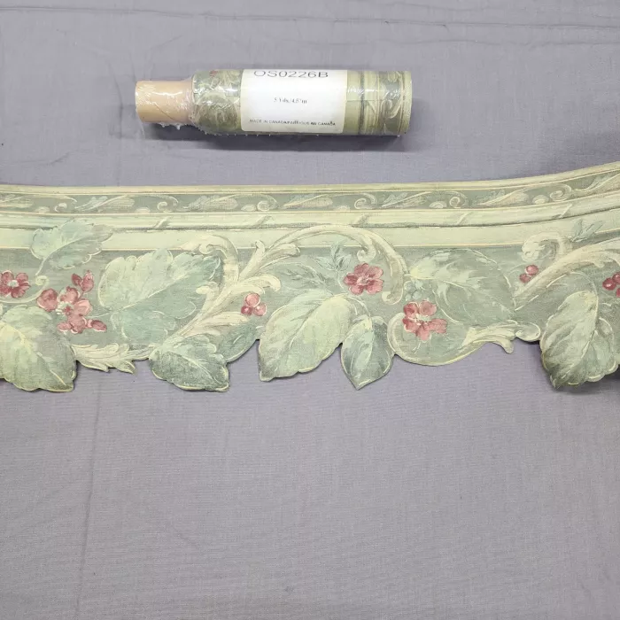 Country Floral Sage Green Pink Wallpaper Border Prepasted Die-Cut New Sealed - Main