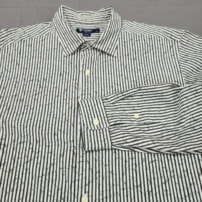 Cremieux Collection Mens XL Black White Striped Long Sleeve Button Up Shirt - Main