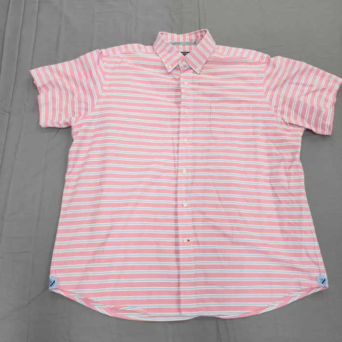 Cremieux Men's XL Pink Striped Short Sleeve Button Down Shirt Casual Cotton - Front