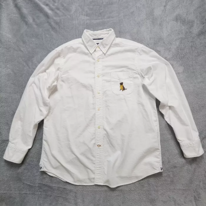 Cremieux Shirt Men's L White Oxford Button Down Long Sleeve Embroidered Dog Logo - Front