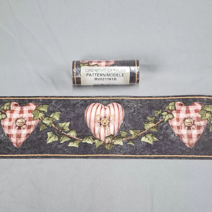 Crewcut Designs Country Heart Ivy Black Pink Wallpaper Border Prepasted Sealed - Main