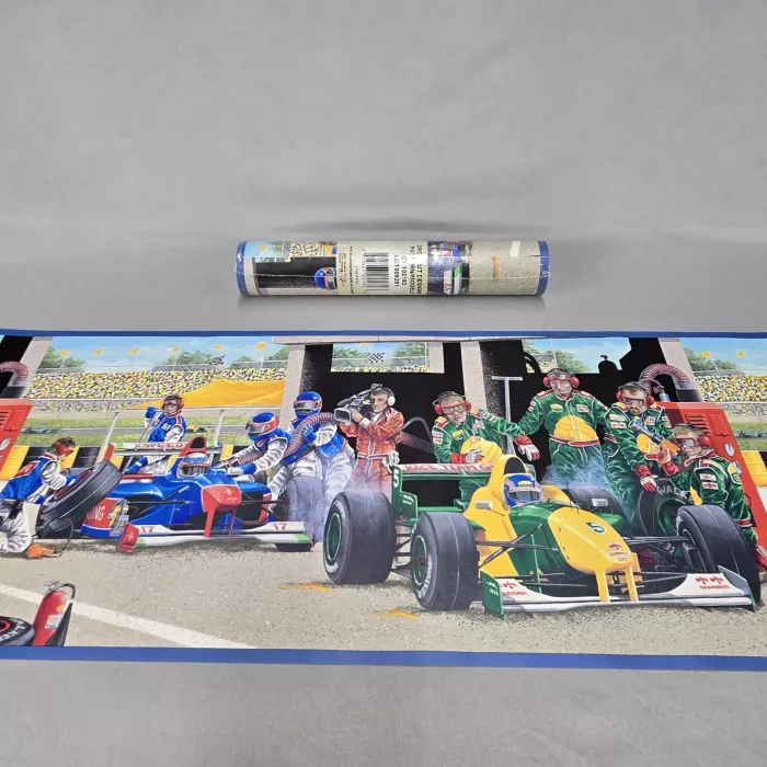Crewcut Designs Racing Pit Stop Wallpaper Border Multicolor Pre-pasted New - Main