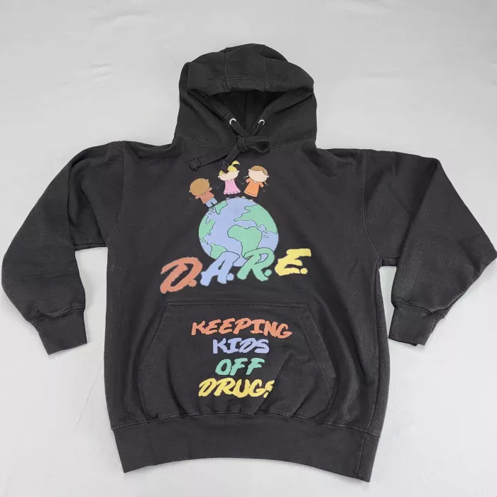 D.A.R.E. Pullover Hoodie Mens S Black Graphic Print Hooded Sweatshirt - Front