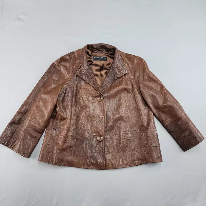 DANA BUCHMAN PETITE Brown Leather Blazer Jacket Women's Petite XS 3/4 Sleeve - Front