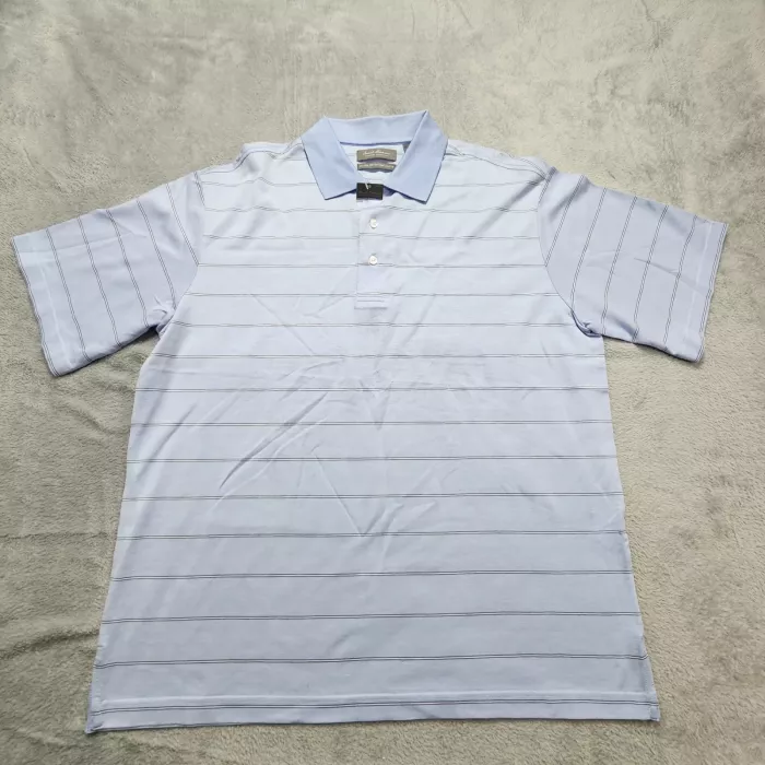 Daniel Cremieux Signature Polo Shirt Men's Large Blue Striped Double Mercerized - Front