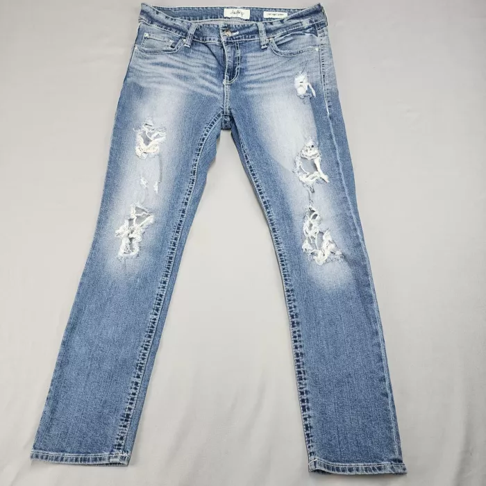 Daytrip Lynx Ankle Skinny Jeans Women's Size 32 Blue Distressed Stretch Denim - Front