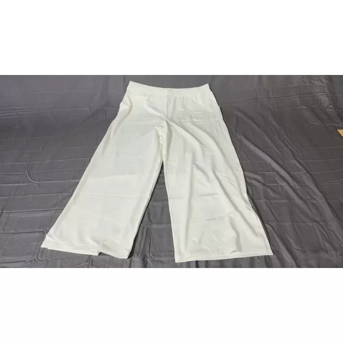 Denim and Co Beach Womens Plus 1X Pants White Wide Leg Mid Rise Pull On Stretch - Front