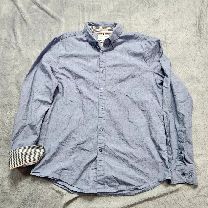 Denim & Flower Men's Shirt Large Slim Fit Blue Micro Dot Button Up Ricky Singh - Front