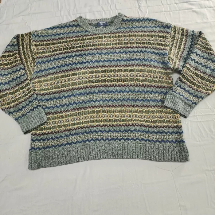 Dockers Vintage 90s Mens L Multicolor Geometric Fair Isle Crewneck Sweater - Front