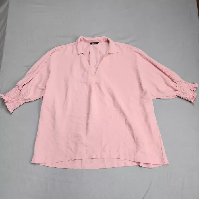 Dokotoo Womens Pink Blouse Size L 3/4 Sleeve Smocked Cuff V-Neck Textured Top - Front