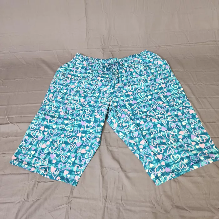 Dreams and Co Womens Pajama Pants Capri Size 2X Teal Hearts Drawstring Knit - Front