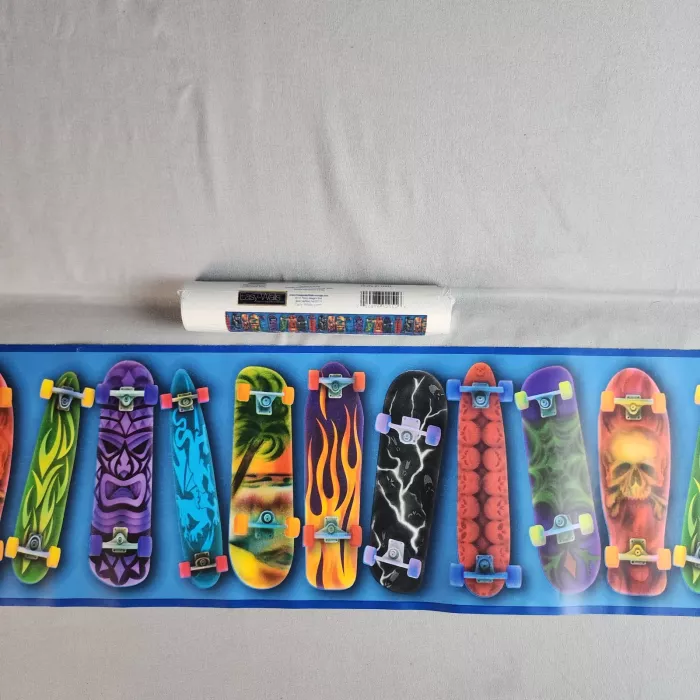 Easy-Walls Skateboard Retro Blue Wallpaper Border Prepasted Washable New - Main