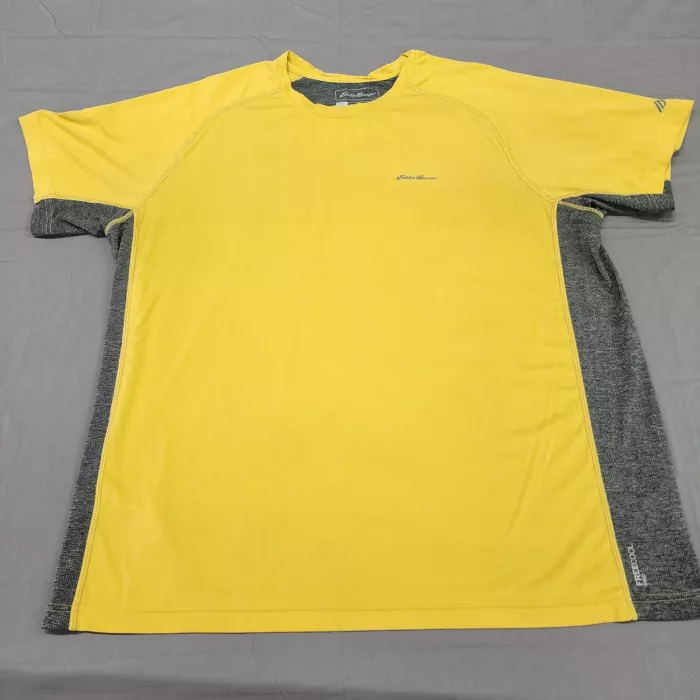 Eddie Bauer Freecool Pro Shirt Mens 2XL Yellow Gray Colorblock Activewear Tee - Front