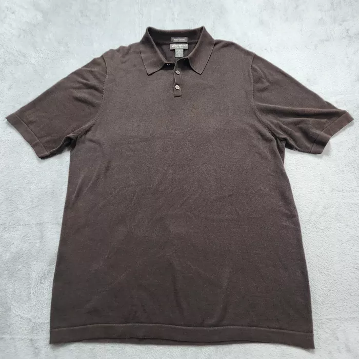 Eddie Bauer Men's Polo Shirt XLT Tall XL Brown 100% Pima Cotton Short Sleeve - Front