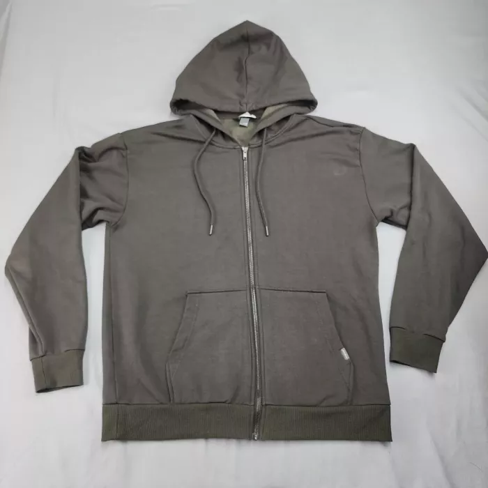 Eddie Bauer Men's Size M Olive Green Full Zip Hoodie Fleece Sweatshirt - Front