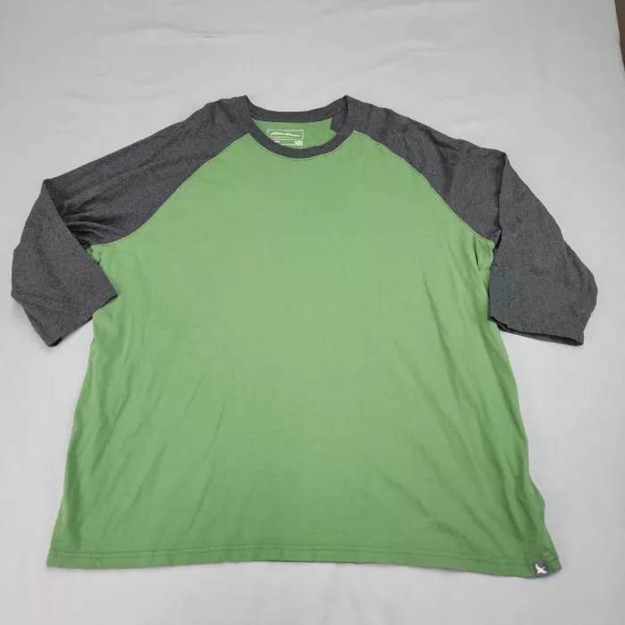 Eddie Bauer Mens 2XL Legendwash Raglan Shirt 3/4 Sleeve Green Gray Cotton - Front
