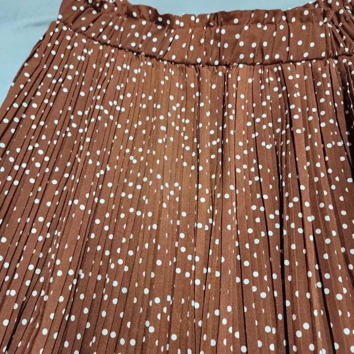 EXLURA Womens 2XL Brown Polka Dot Pleated Skirt Elastic Waist Chiffon - Main