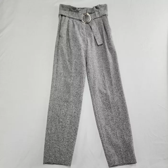 Express Paperbag Pants Womens Size 0 Gray Heathered High Rise Belted Tapered - Front