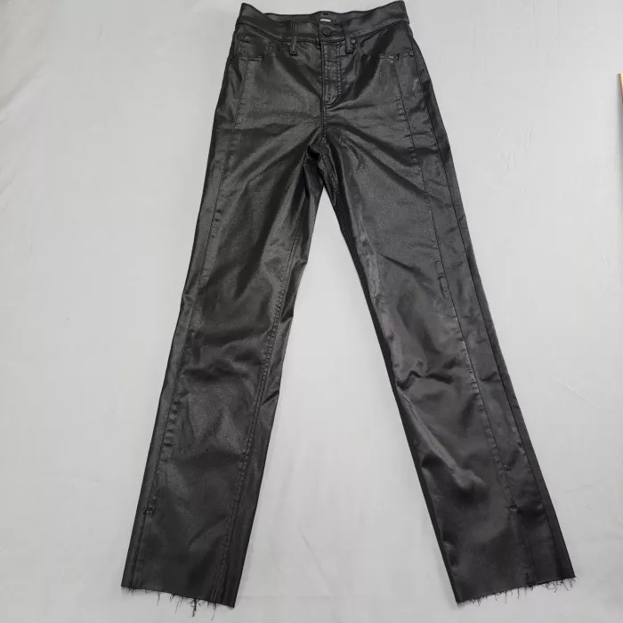 Express Womens 0 Black Faux Leather Modern Straight Pants High Rise Stretch - Front