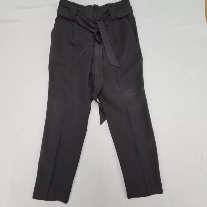 Express Womens Size 4P Petite Black High Rise Ankle Pants Tie Belt Pull On - Front