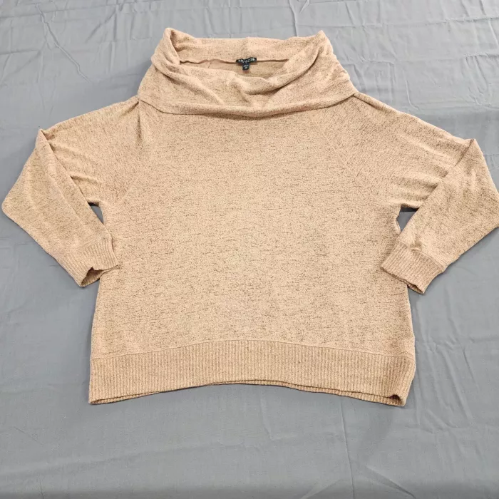 Express Womens XS Beige Marled Knit Cowl Neck Pullover Sweater Lightweight - Front