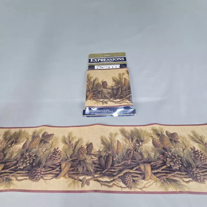 Expressions Burgundy Pinecone Rustic Wallpaper Border Pre-pasted New - Main