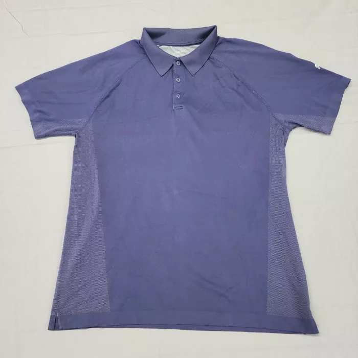 Fabletics Mens XL Polo Shirt Navy Blue Athletic Golf Performance Short Sleeve - Front