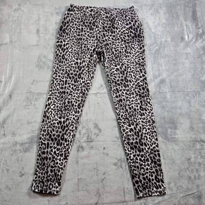 Faded Glory Gray Black Leopard Print Skinny stretch Pants Womens M (8-10) - Front