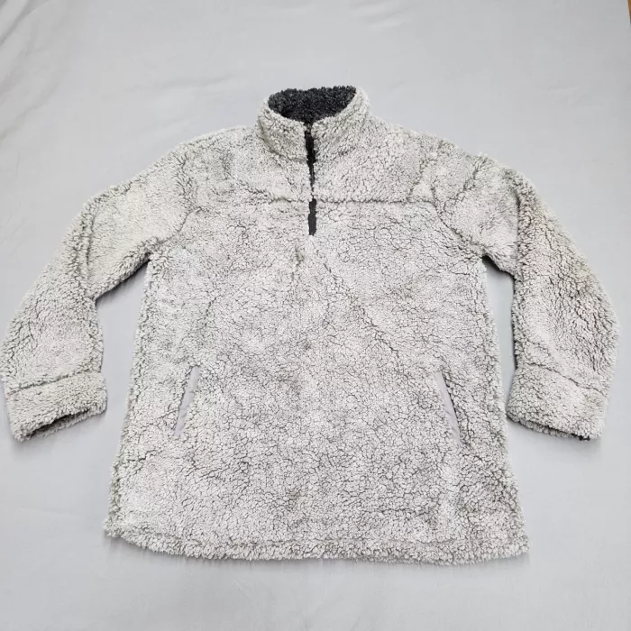 Fashion by Mirabeau Womens L Gray Sherpa Fleece 1/4 Zip Pullover Sweatshirt - Front