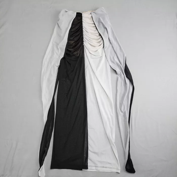 Fashion Nova Womens Size S Black White Colorblock Ruched Mesh Maxi Dress - Front