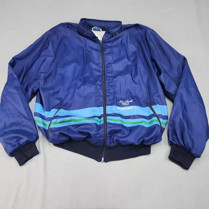 Fischer Vintage Windbreaker Jacket Mens 48 Small Blue Full Zip Made in Italy - Front