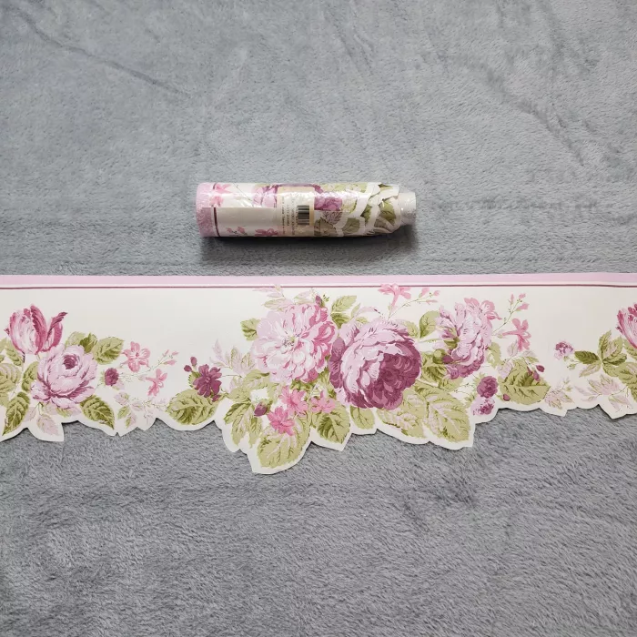 Floral Pink Purple Cream Wallpaper Border New Prepasted Textured Die-Cut - Main