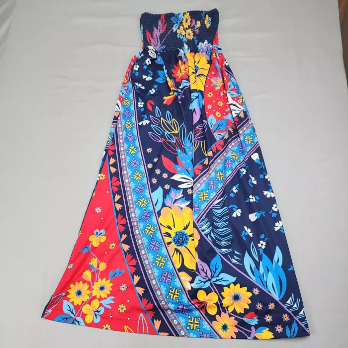 Flying Tomato Womens S Multicolor Floral Boho Smocked Strapless Midi Tube Dress - Front