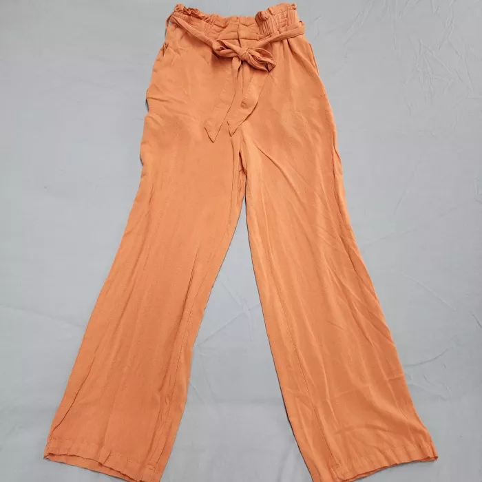 Forever 21 Womens Size S Orange Paperbag Wide Leg Pants High Rise Tie Belt - Front