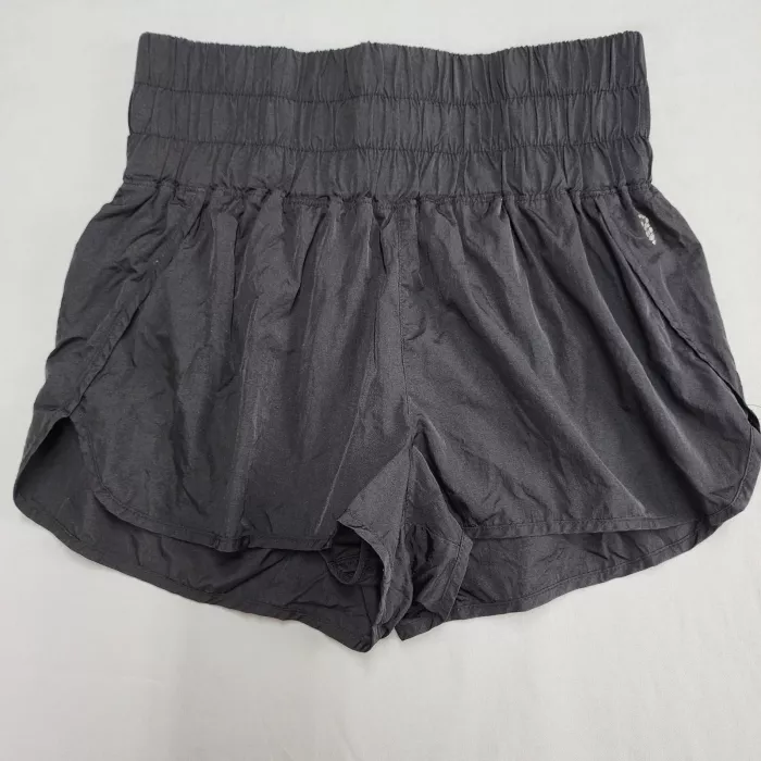 FP Movement Womens L Black High Rise Smocked Waist Lined Running Shorts - Front