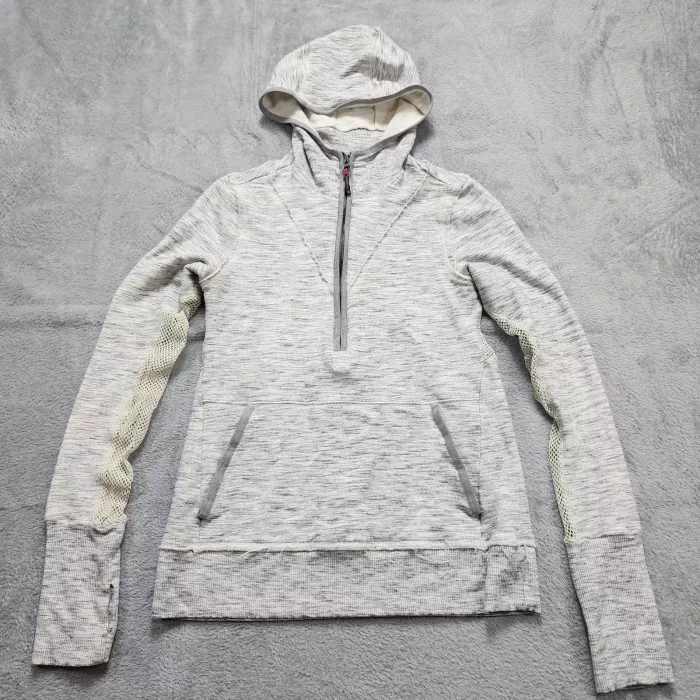 Free People FP Movement Hoodie Women's S Gray Half Zip Pullover Mesh Thumbholes - Front