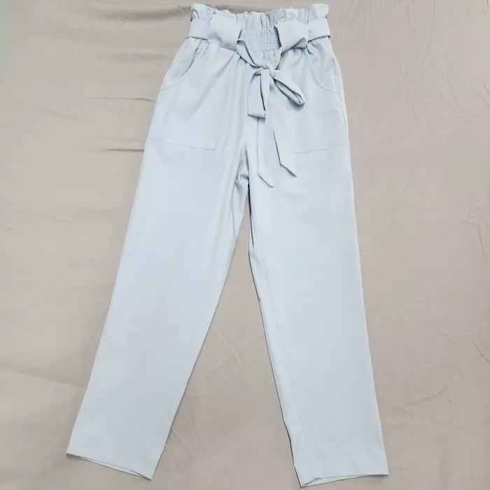 Freeprance Womens Size S Blue Paperbag Waist Pants High Rise Tie Belt Pockets - Front