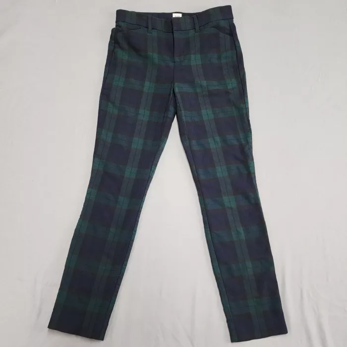 Gap Signature Skinny Ankle Pants Womens 2 Blackwatch Plaid Navy Green Stretch - Front