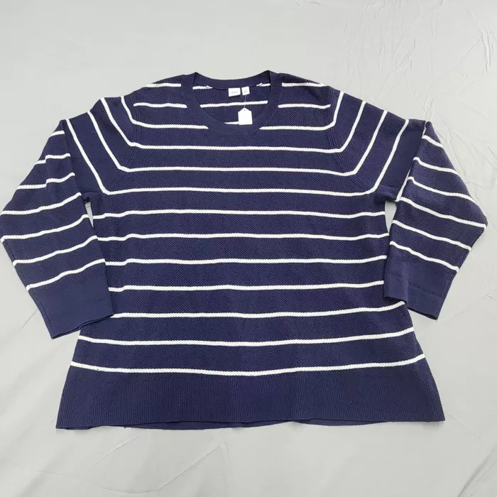 Gap Womens Sweater 2XL Navy Blue Striped Crew Neck Cotton Blend Pullover - Front
