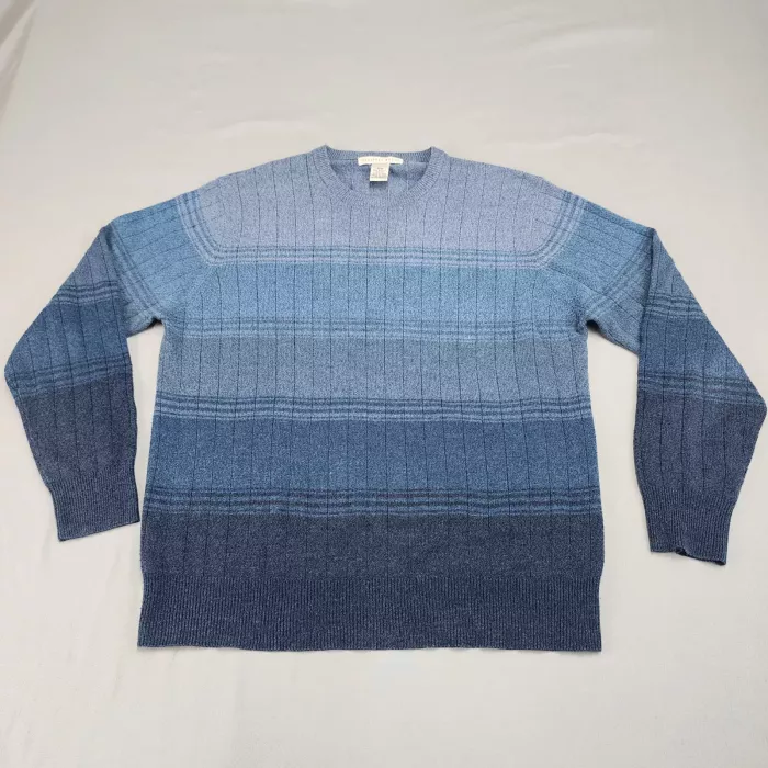 Geoffrey Beene Men's M Crewneck Knit Sweater Blue Ombre Striped Acrylic - Front