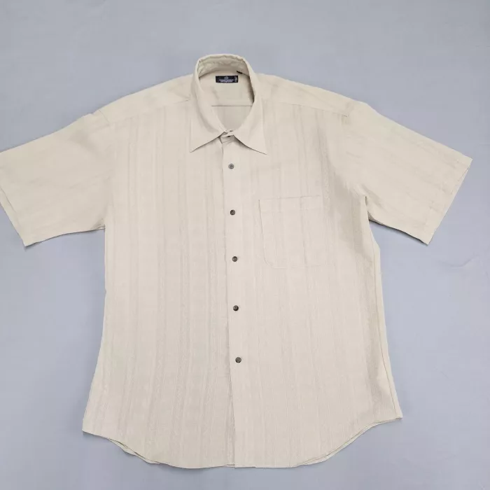 Gianfranco Ottaviani Mens L Beige Textured Short Sleeve Button Up Shirt Japan - Front