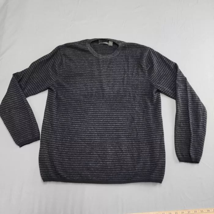 Giasone Men's 2XL Gray Striped 100% Cashmere Pullover Sweater Crew Neck - Front