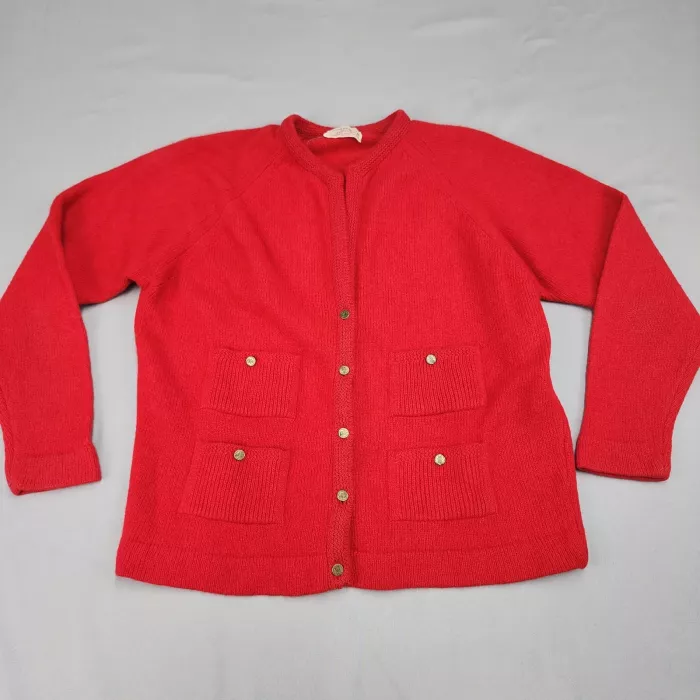 Glasgo Vintage Cardigan Sweater Womens M 40 Red Lambswool Angora Button USA - Front