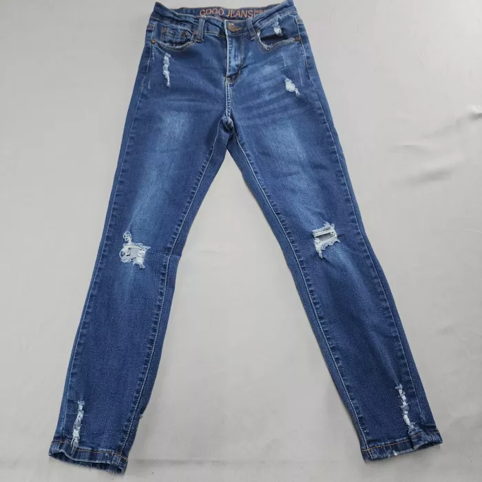 Gogo Jeans Women's 1 High Rise Skinny Ankle Distressed Blue Stretch Denim - Front