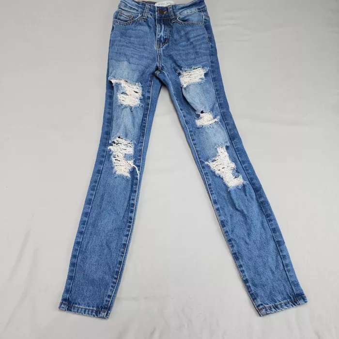 GOGO JEANS Women's Skinny High Rise Distressed Ripped Jeans 00/23 W21 L27.5 - Front