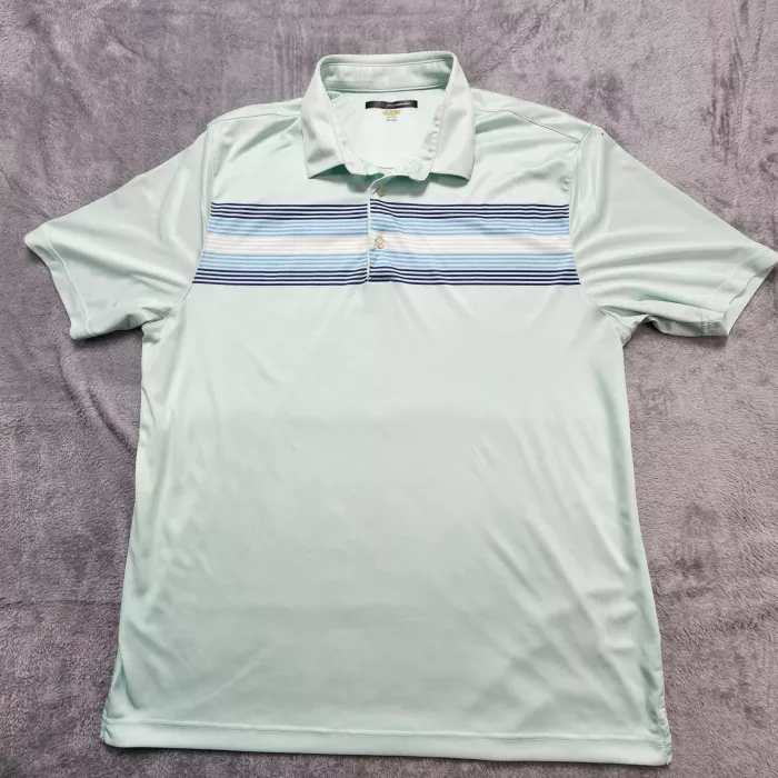 Greg Norman Play Dry Golf Polo Shirt Men's XXL Mint Green Striped Shark Logo - Front