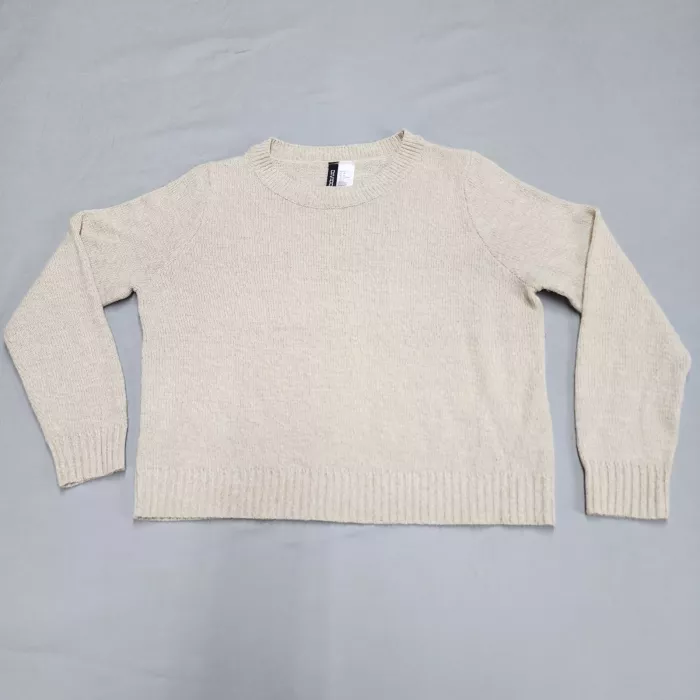H&M Divided Womens Sweater Medium Beige Pullover Crew Neck Long Sleeve Knit - Front