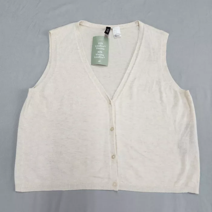 H&M Divided Womens Sweater Vest Size M Beige Button Front V-Neck Knit Viscose - Front