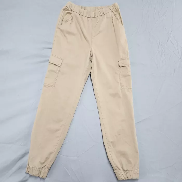 H&M Women's Size 4 Beige High Rise Cargo Pants Elastic Waist Cotton Pull On - Front
