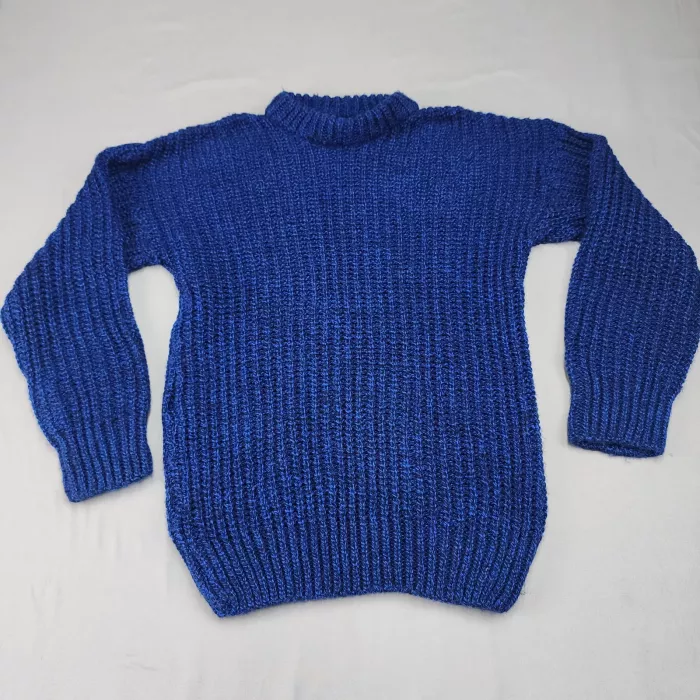 Handmade Womens Chunky Knit Sweater Medium Royal Blue Mock Neck Long Sleeve - Front